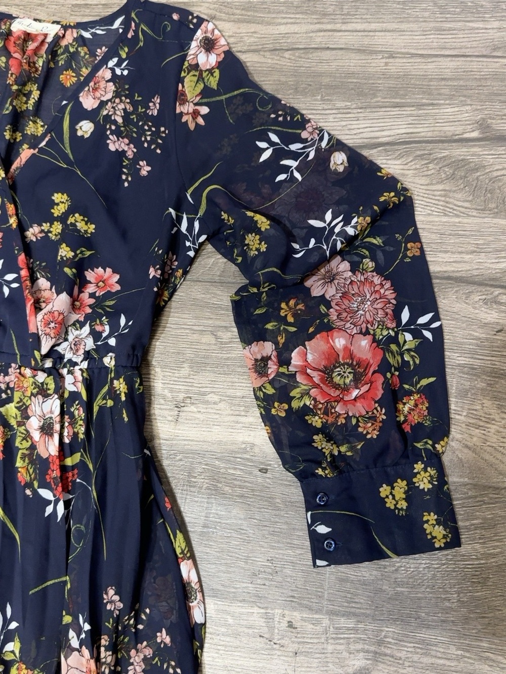 Indigo Rose Women’s PL Petite Large Navy Floral Long Sleeve Maxi Dress - Picture 8 of 11